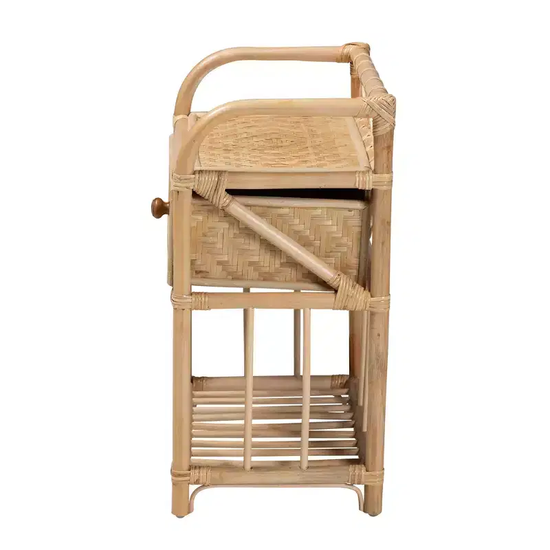 bali & pari Kobie Modern Bohemian Natural Brown Rattan 1-Drawer Nightstand