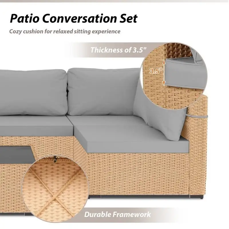 Patio Watcher 7-Piece Patio Yellow Wicker Sectional Seating Group with Cusions and Side Table