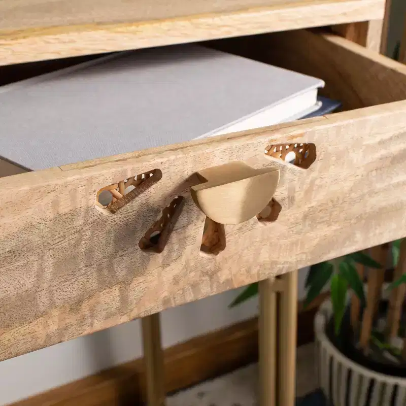 Lily 2 Drawer Desk - DSK9006 - Natural/Brass - Safavieh