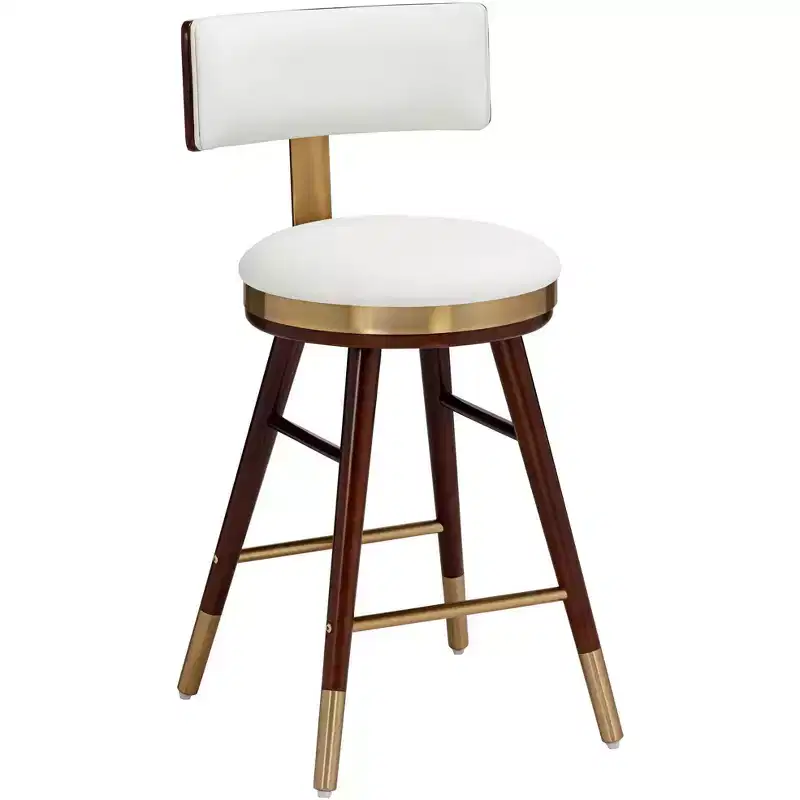Studio 55D Parker Walnut Metal Bar Stool Brown Gold 25 1/2 High Modern White Leather Cushion with Backrest Footrest for Kitchen Counter Height Island