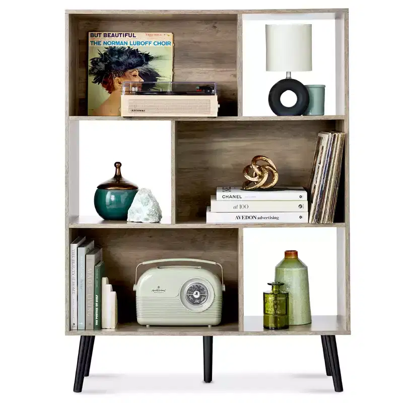 Best Choice Products 3-Tier Mid-Century Modern Wooden Bookcase w/ Removable Back Panels, Offset Pine Legs