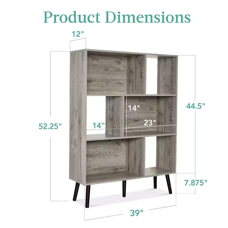 Best Choice Products 3-Tier Mid-Century Modern Wooden Bookcase w/ Removable Back Panels, Offset Pine Legs