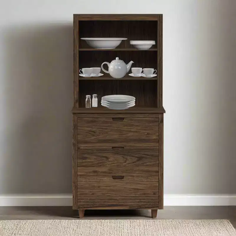 Teamson Home Ellery Freestanding Hutch Cabinet with Open Shelves Walnut