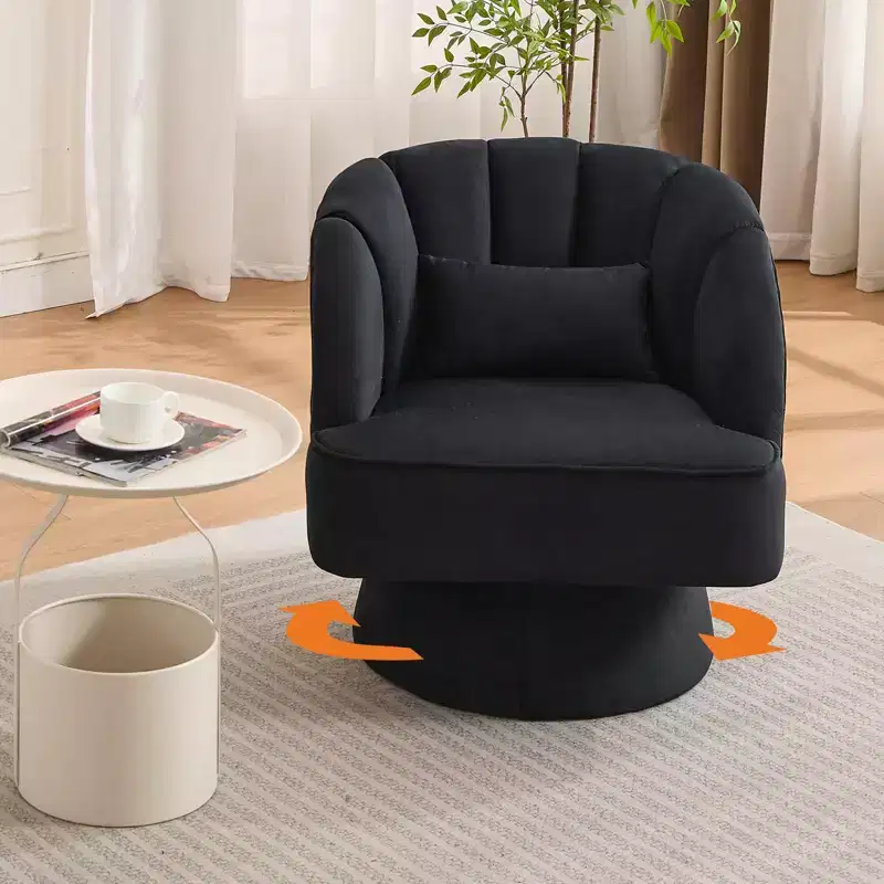 Modern Swivel Barrel Accent Chair, 360 Degree Velvet Upholstered Armchair with Striped Backrest & Plush Padding, Comfy Round Lounge Chair 2 PCS