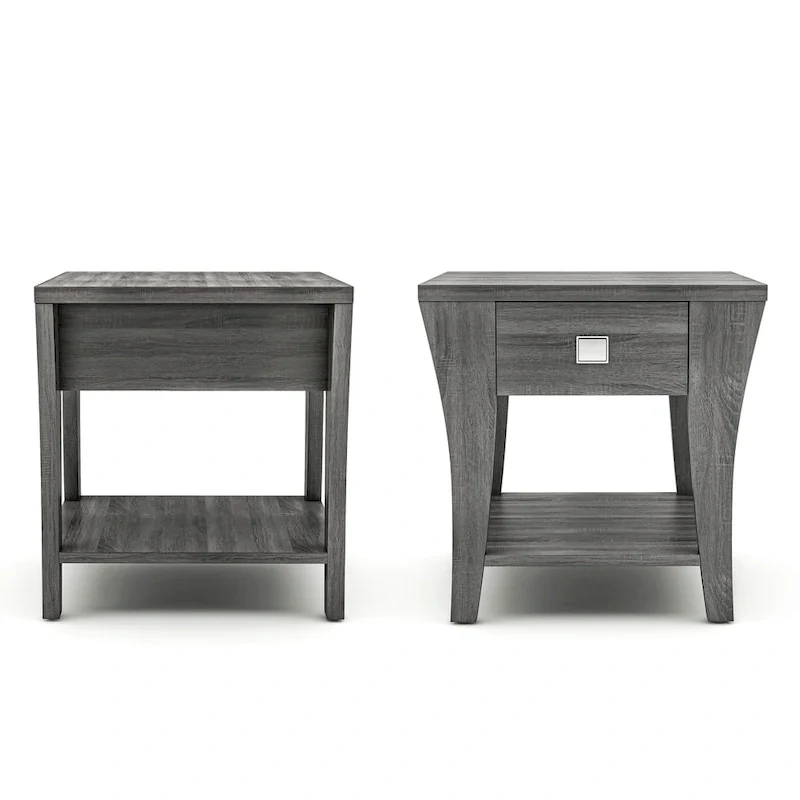 Modern Gray Flared Storage End Table with Drawer and Open Shelf