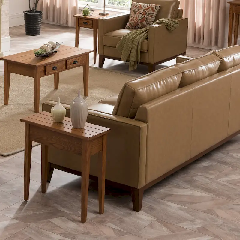 Narrow Side Table with 1 Drawer & Bin Pull Hardware – Slim Solid Wood Accent End Table