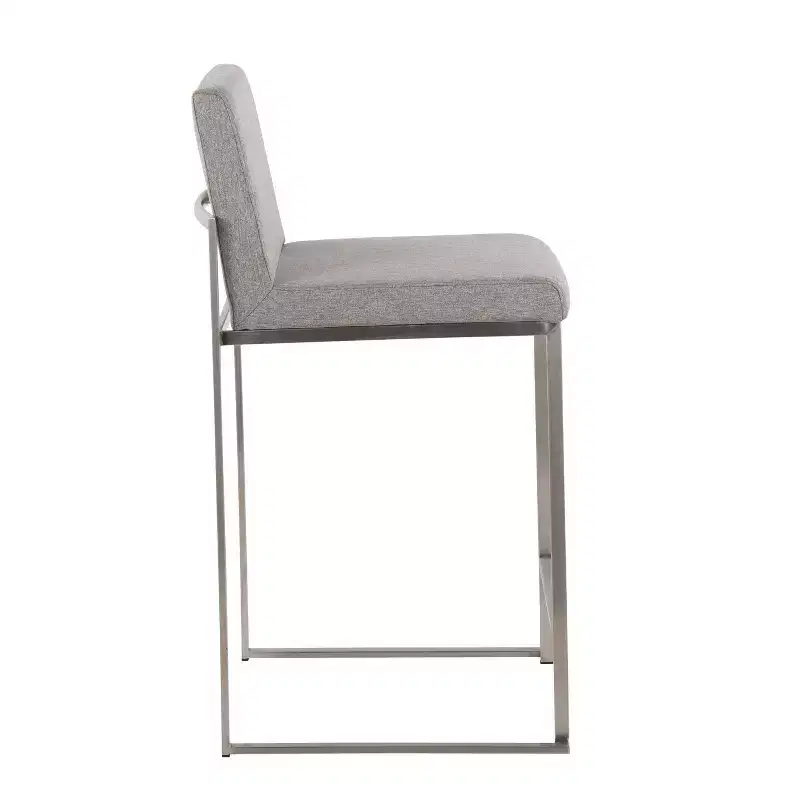 LumiSource Set of 3 Fuji High Back Counter Height Barstools Stainless Steel/Gray