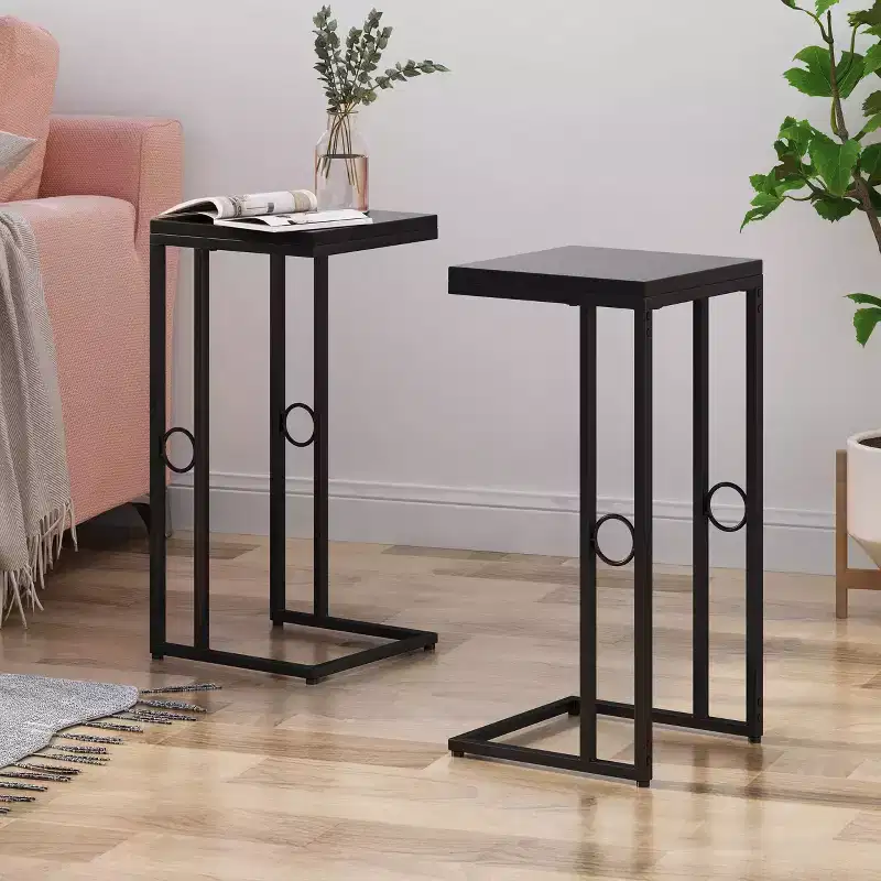 Set of 2 Bader Modern C-Shaped Side Table Black - Christopher Knight Home: Iron Frame, MDF Top, No Assembly Required