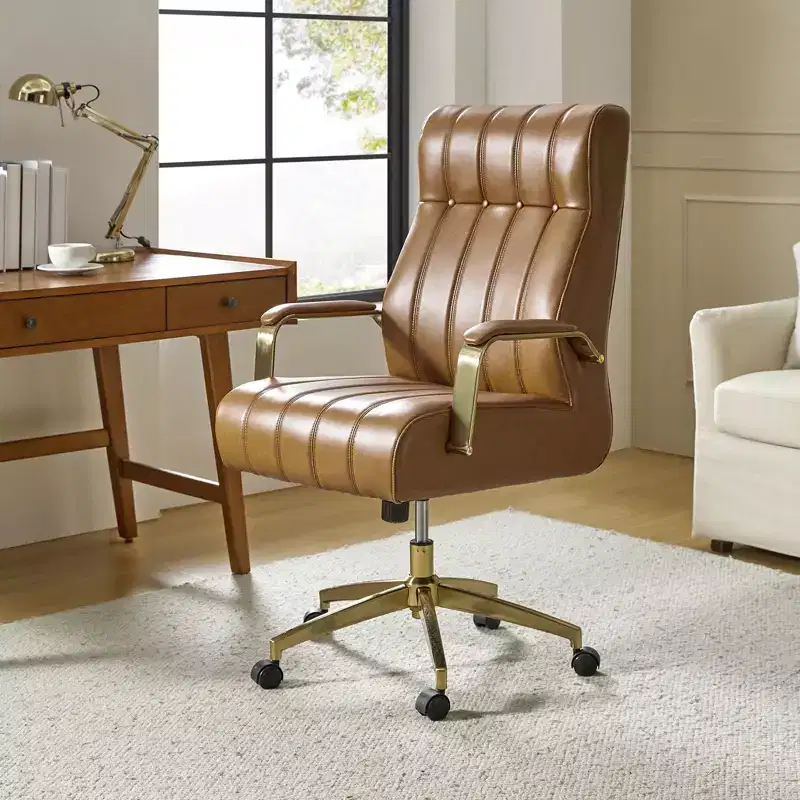 Siivio Modern Leather Swivel Tilting Office Chair with Channel Tufted|HULALA??HOME