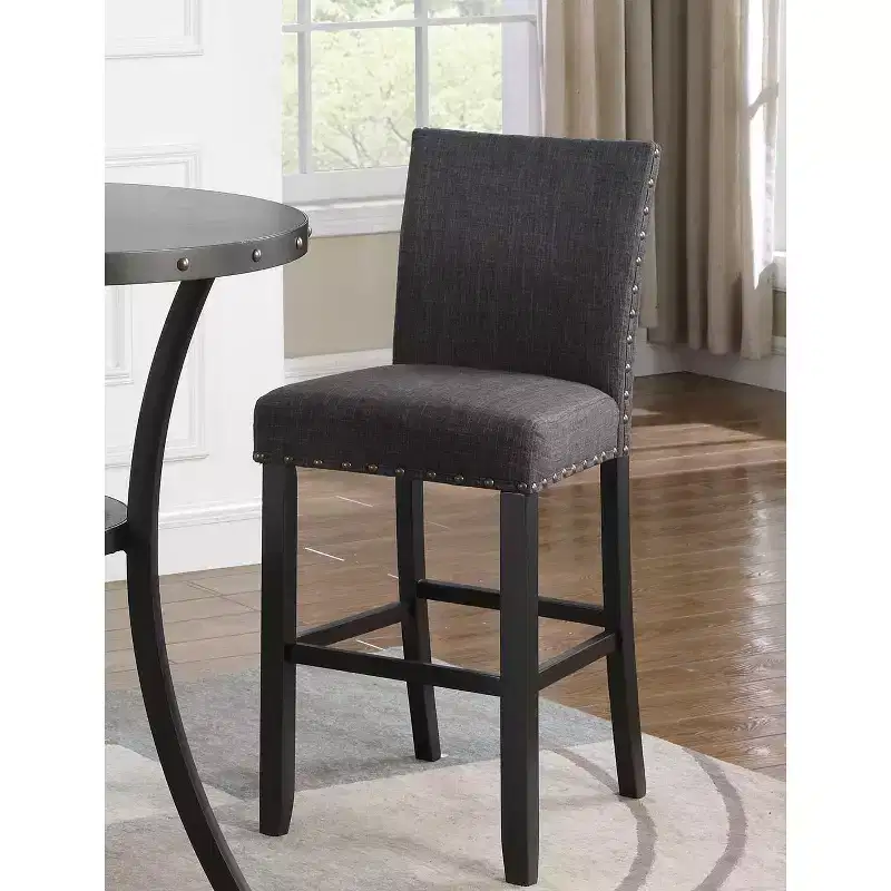 Roundhill Furniture Biony Fabric Bar Stools with Nailhead Trim, Gray, Set of 2