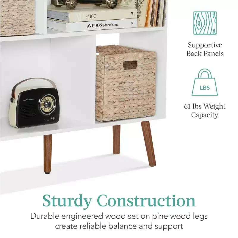 Best Choice Products 3-Tier Mid-Century Modern Wooden Bookcase w/ Removable Back Panels, Offset Pine Legs