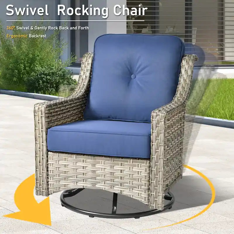 HOOOWOOO 6-piece Wicker Furniture Patio Loveseat Sofa Conversation Set with Swivel Chair