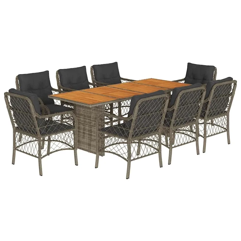 vidaXL Patio Dining Set with Cushions Table and Chair 7 Piece Poly Rattan