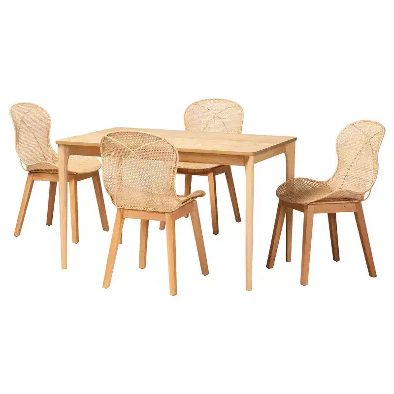 Baxton Studio Sabelle Japandi Wood and Rattan 5-Piece Dining Set