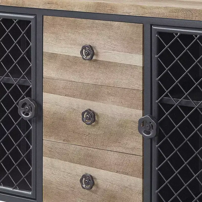 Edina 50 Kitchen and Dining Cabinets Oak and Sandy Black - Acme Furniture: Sideboard Buffet with Metal Frame, MDF Surface