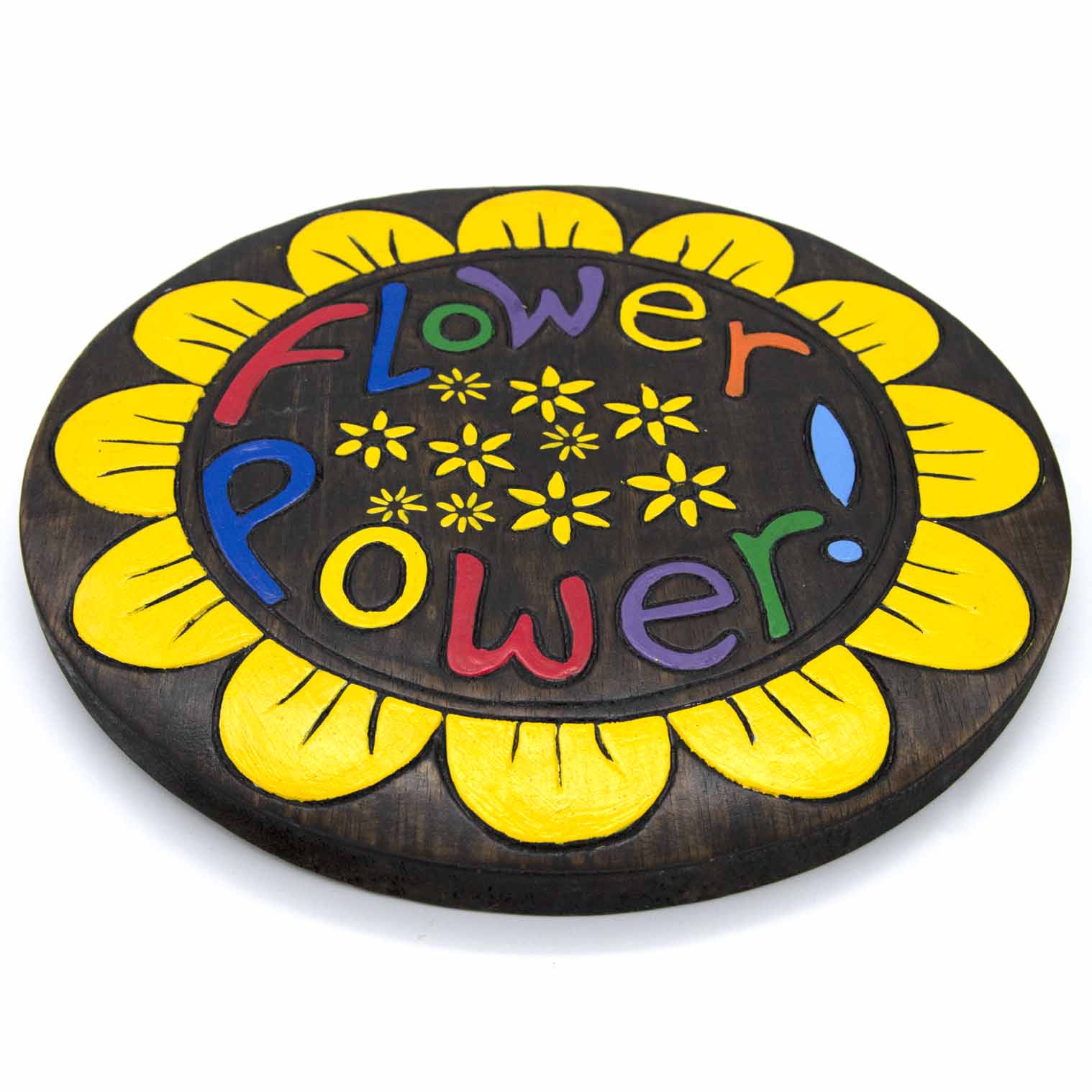 'Flower Power' Painted Wood Round Plaque