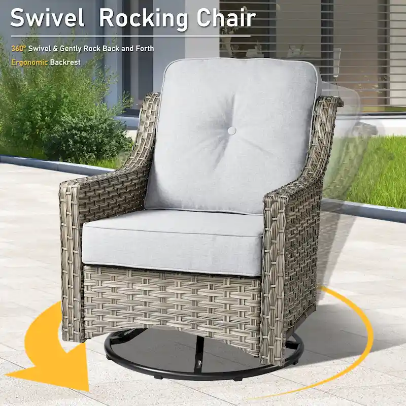 HOOOWOOO 6-piece Wicker Furniture Patio Loveseat Sofa Conversation Set with Swivel Chair
