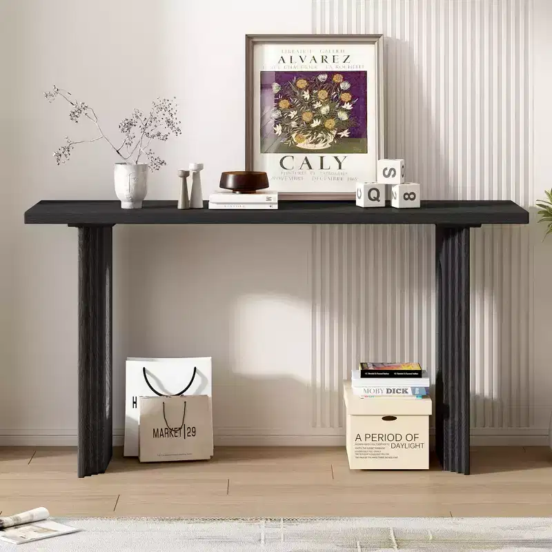 Unique Console Table with Round Hollow Legs, Modern Wood Entryway Table for Living Room and Entryway