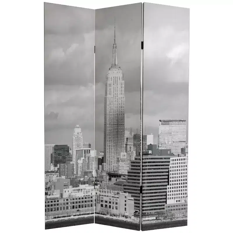 6ft Double Sided 3-Panel New York Scenes Room Divider - Oriental Furniture: Wood Composite, No Assembly Required