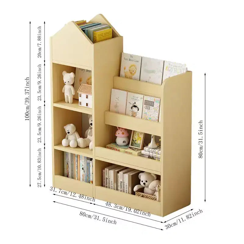 TUYOHW Wood Kids Bookshelf with 6 Compartments 2 Baskets Bins,Toy Storage Organizer for Bedroom,Nursery,Hallway,Living Room,Playroom