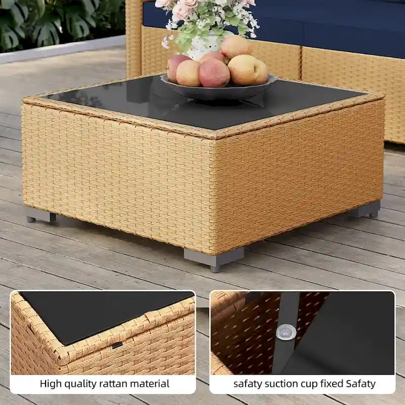 Patio Watcher 7-Piece Patio Yellow Wicker Sectional Seating Group with Cusions and Side Table