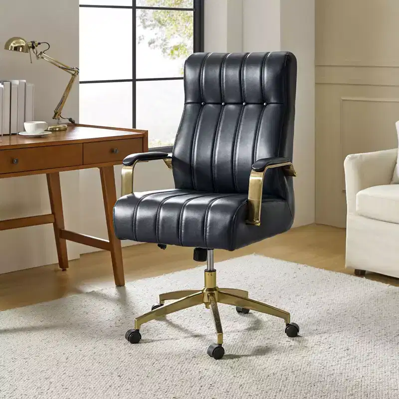 Siivio Modern Leather Swivel Tilting Office Chair with Channel Tufted|HULALA??HOME