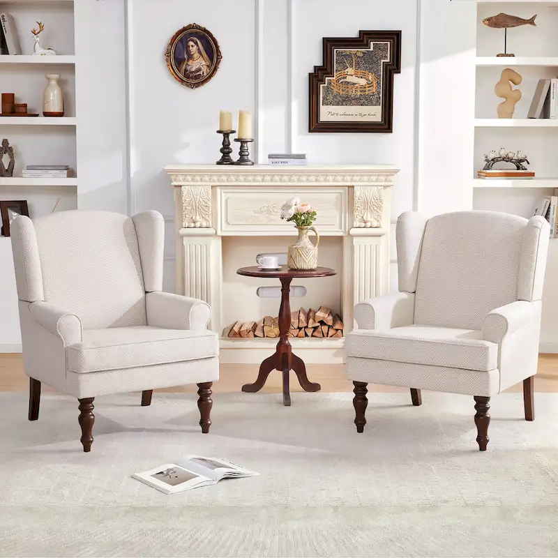 Accent Armchair with Turned Legs Set of 2 Blue/ Beige / Grey