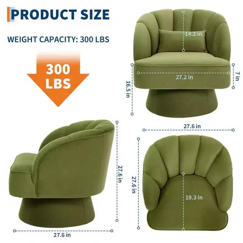 Modern Swivel Barrel Accent Chair, 360 Degree Velvet Upholstered Armchair with Striped Backrest & Plush Padding, Comfy Round Lounge Chair 2 PCS