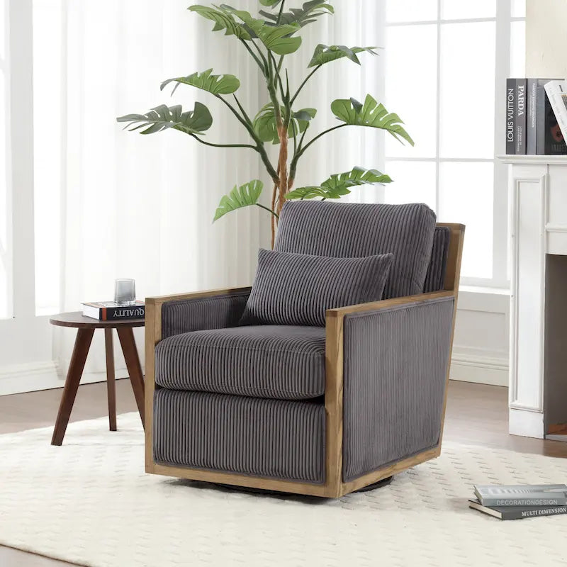 360° Swivel Barrel Accent Chair | Hardwood Frame | Foam Cushion | 300 lb | 26.77H