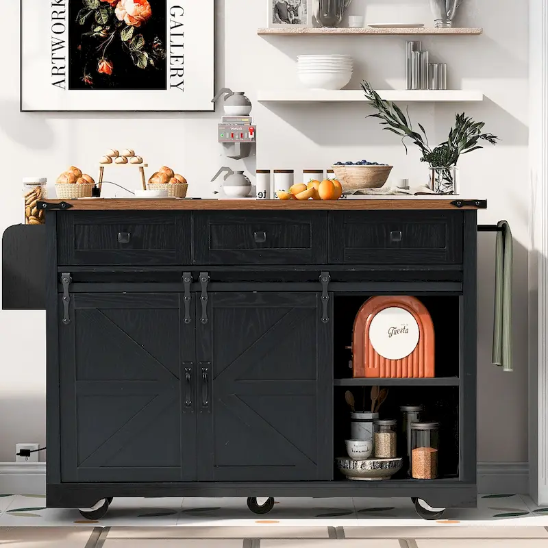 53.7 Farmhouse Kitchen Island With Power Outlet(no include stool)