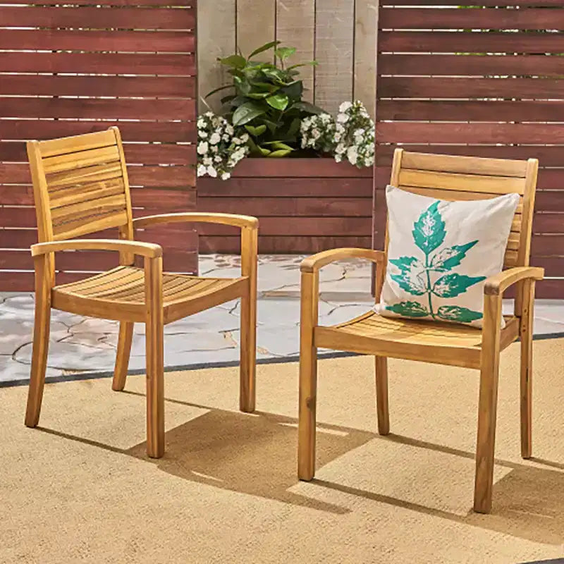 TUYOHW Outdoor Dining Chairs Set of 2,Acacia Wood Frame Patio Dining Chairs with Open Backrest,Patio Dining Chairs for Backyard,Balcony