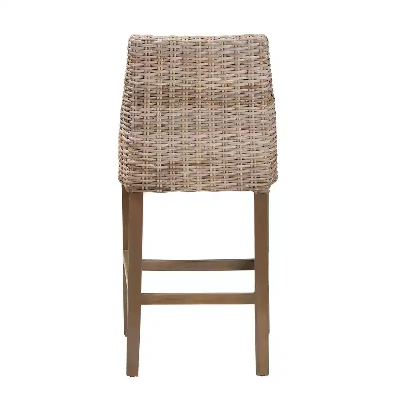 bali & pari Toby Rattan and Mahogany Wood Counter Height Barstool Kubu Gray/Rustic Taupe