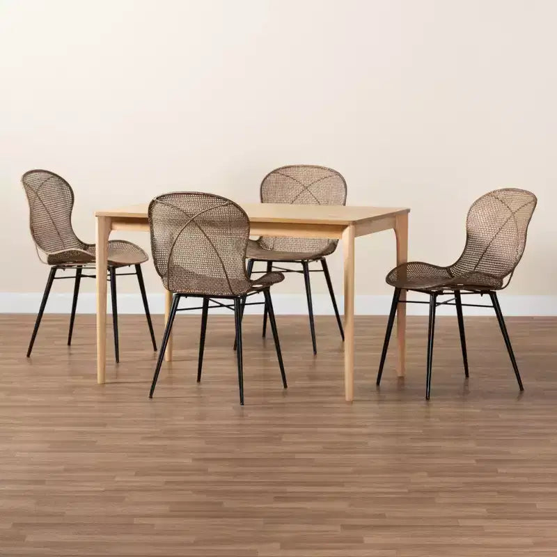 Baxton Studio Sabelle Japandi Wood and Rattan 5-Piece Dining Set
