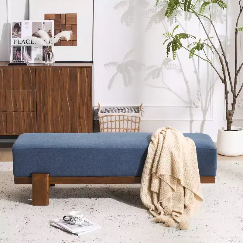 Christopher Knight Home Blinny 54.75W Upholstered Bench with Rubber Wood Legs