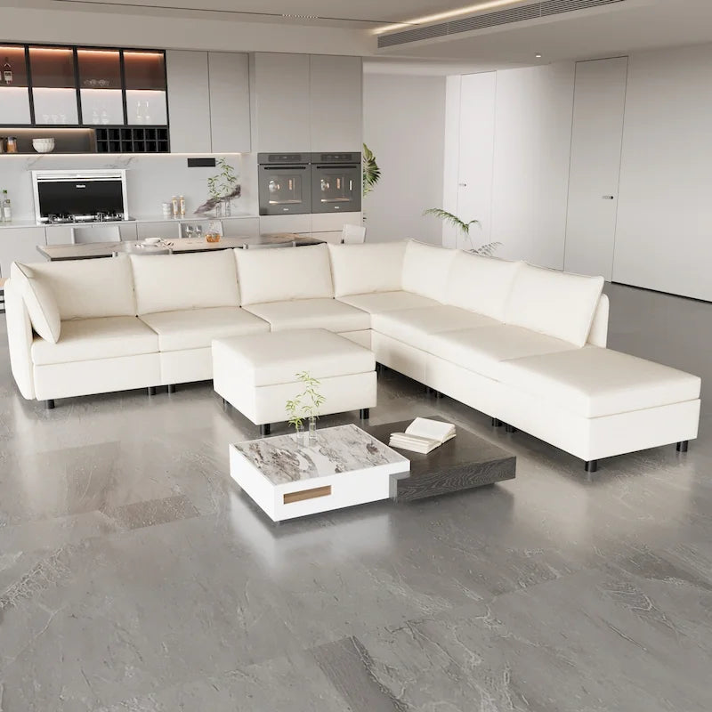 Beige 129 Convertible 8-Seater Modular Sofa with Storage