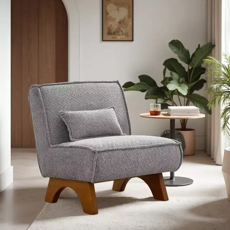 Art Leon Fabric Upholstered Accent Slipper Chair with Removable Pillow and Wood Legs