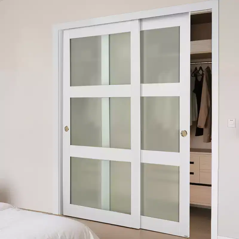 VEVOR Sliding Closet Door, 72 (Double 37) x 80, 3-Lite Frosted Glass Bypass Sliding Doors with Hardware Kit & Floor Guide,White