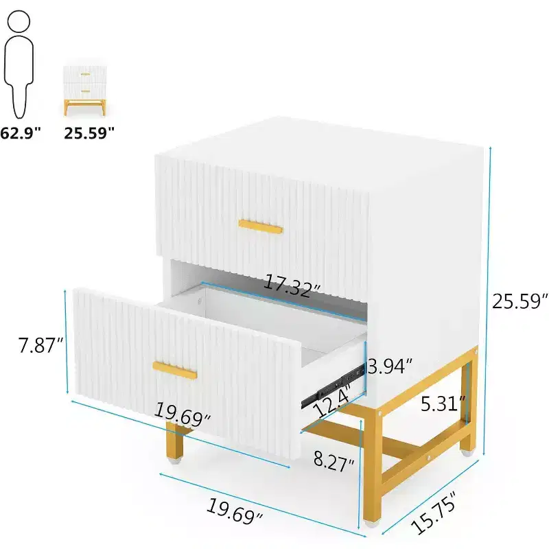 Lantine 2 Drawers Night Stands Bedside Table