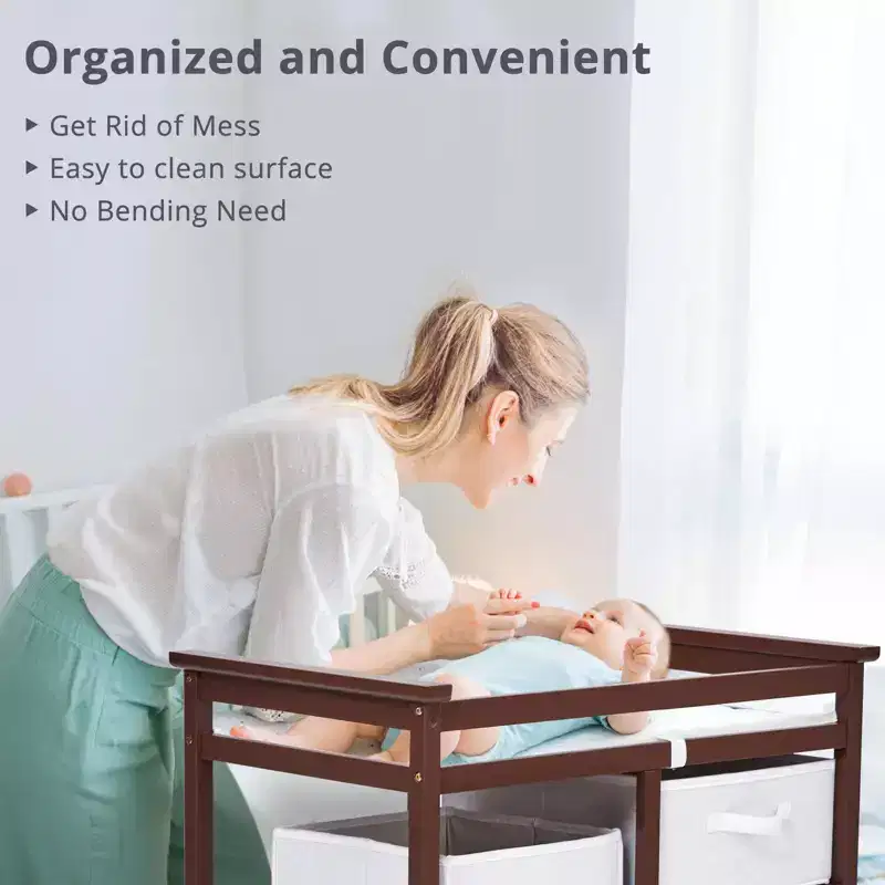 36 Modern Baby Changing Table Dresser with 3 Drawers & Laundry Hamper  Nursery Furniture