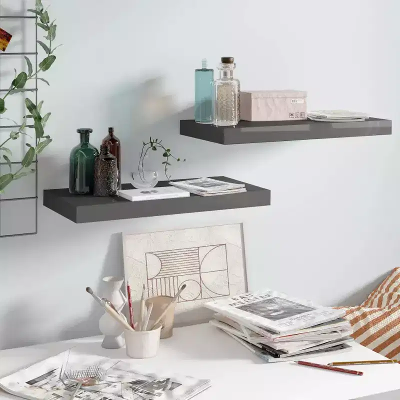 Wall Shelf High gloss grey Honeycomb MDF, metal