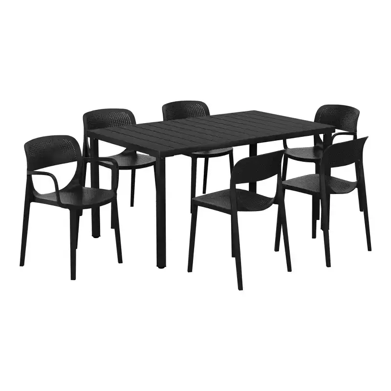 WestinTrends Playa 7-Piece Outdoor Rectangular Metal Patio Dining Table Set With Stackable Patio Dining Chairs