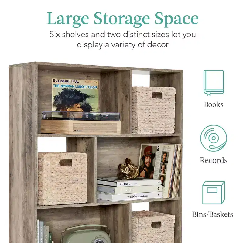 Best Choice Products 3-Tier Mid-Century Modern Wooden Bookcase w/ Removable Back Panels, Offset Pine Legs