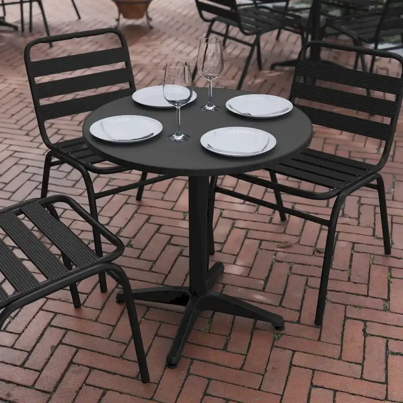 27.5  Round Aluminum Smooth Top Indoor-Outdoor Table with Base