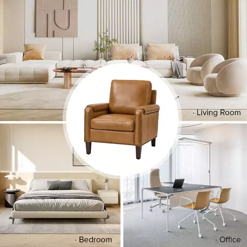 Hellmuth Genuine Leather Armchair with Removable Cushion and Nailhead Trims | HULALA HOME