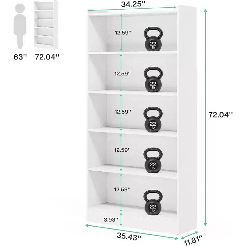 Lantine 6-Tier Tall Bookcase, 71 Inches Bookshelves and Bookcases, Floor Standing 5 Shelf Library Bookcase for Home Office, Living Room, Bedroom