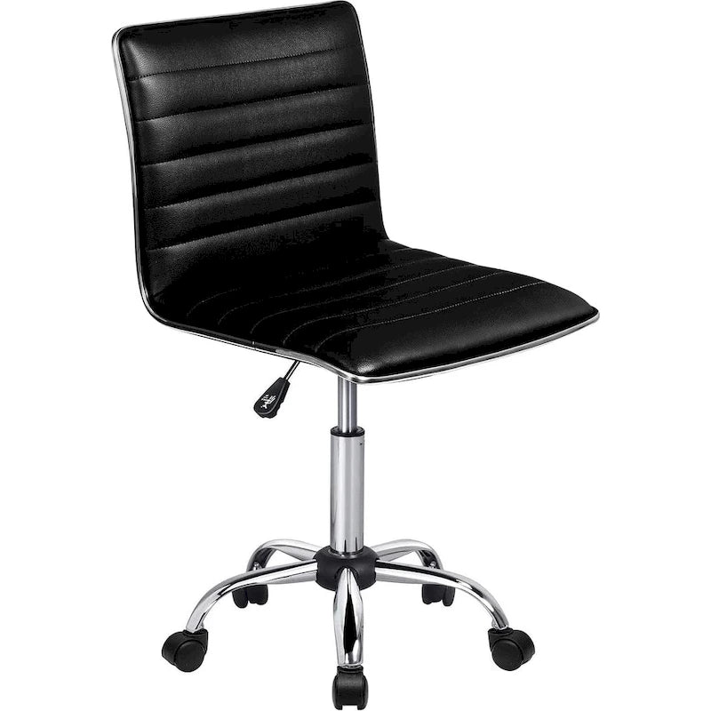 BOSSIN Adjustable Home Office Chair, Mid-Back Armless Ribbed Swivel Task Chair,Vanity Chair for Small Space, Livingroom Make-up