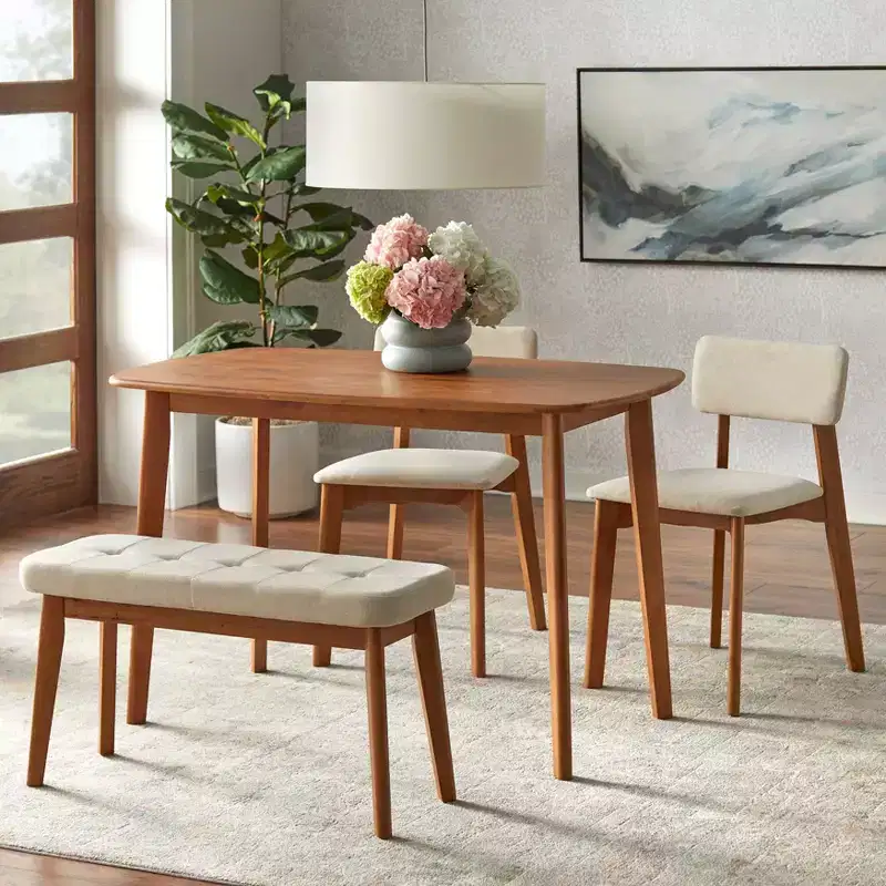 Buylateral Set of 2 Nettie Mid Century Modern Upholstered Dining Chairs Walnut/Beige