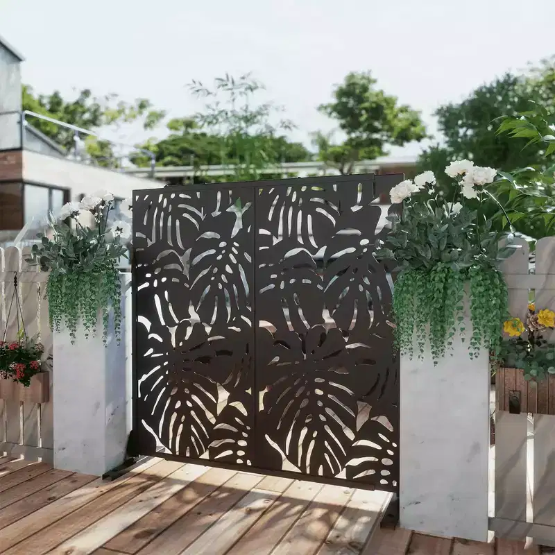 72H Room Divider Rectangle Galvanized Metal Frame Freestanding Privacy Screen Garden Fence Patio Black