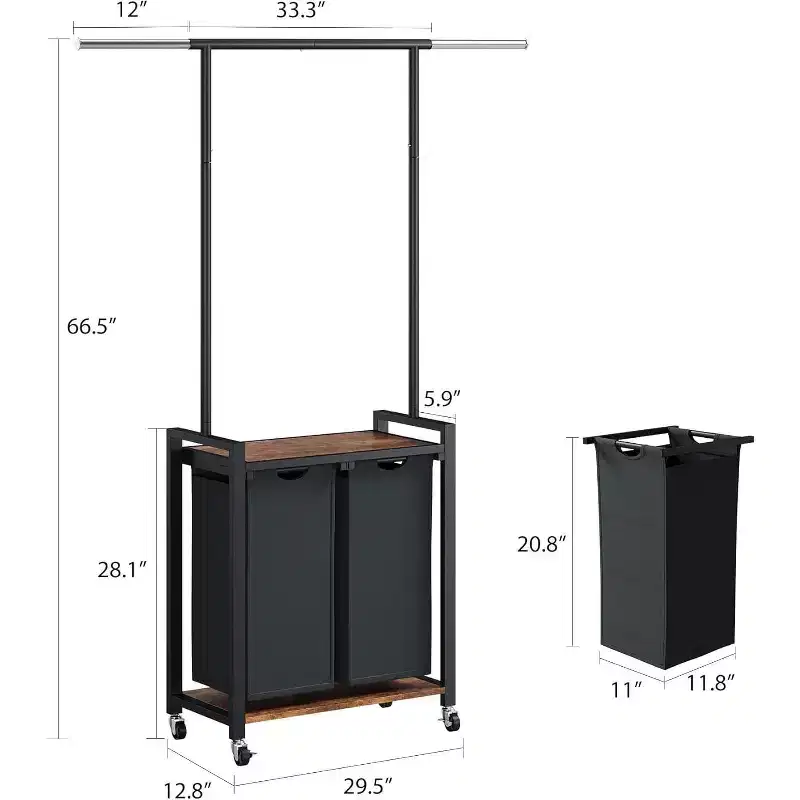 Laundry Sorter 2/3/4 Section,Rolling Laundry Sorter Hamper with Hanging Rack & Shelf, Laundry Basket Organizer with Lockable Wheels,for Home