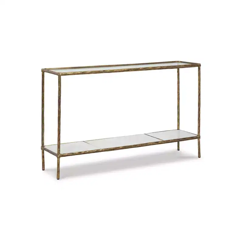 Signature Design by Ashley Ryandale Console Sofa Table, Antique Brass Finish with Glass Top & Marble Shelf